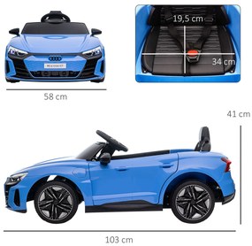 HOMCOM Carro Elétrico AUDI RS E-Tron GT para Crianças de 3-6 Anos Carro de Bateria 12V com 2 Motores Controlo Remoto Faróis LED Buzina Música USB e Abertura de Porta 3-5km/h 103x58x41cm Azul