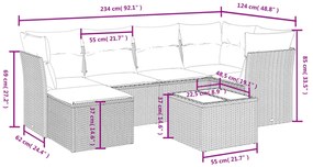 7 pcs conjunto de sofás jardim c/ almofadões vime PE castanho