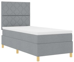 Cama Box com Colchão &amp; Luz LED Cinzento Claro 100x200 cm Tecido