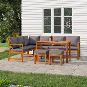 vidaXL 7 pcs conjunto de jantar p/ jardim c/ almofadões acácia maciça