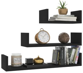Prateleira de parede 3 pcs derivados de madeira preto