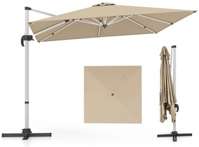 Guarda-sol Jardim de alumínio de 3 m quadrado com rotação de 360° e inclinação ajustável à prova de vento para pátio, piscina e terraço Bege