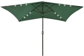 Guarda-sol de jardim com luzes LED e poste de aço 2x3 m verde