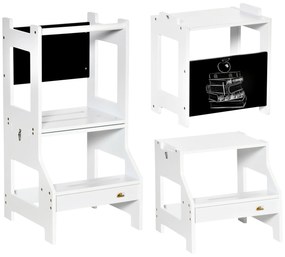 HOMCOM Torre de Aprendizagem para Crianças 3-6 Anos de Madeira Torre de Aprendizagem Infantil Convertível 42x44x86cm Branco | Aosom Portugal