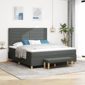 vidaXL Cama Box com Colchão e Banco Cinza Escuro 180x200 cm Tecido