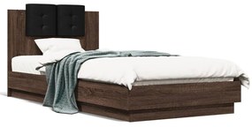 Estrutura cama cabeceira/luzes LED 90x200 cm carvalho castanho
