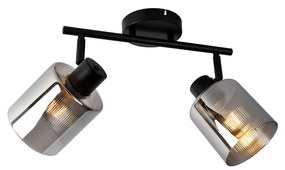 Candeeiro de teto preto com vidro fumê 2 luzes ajustáveis - Laura Art Deco