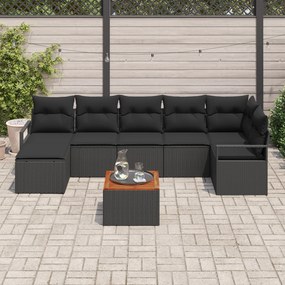 Conjunto de Sofá de Jardim com 8 Peças e Almofadas Preto Rattan Poliés