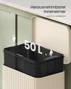 Caixote do lixo 50L com pedal e fecho suave 40,3 x 33,6 x 62,5 cm Creme