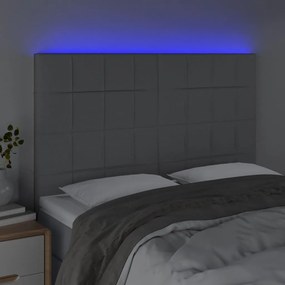 Cabeceira cama c/ luzes LED tecido 144x5x118/128cm cinza-claro