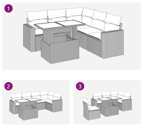 6 pcs conjunto sofás de jardim c/ almofadões vime PE preto