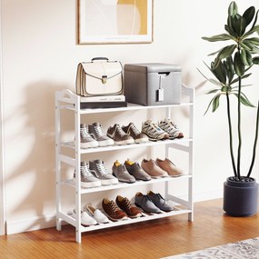 Sapateira de 4 Níveis Estante para Sapatos em Bambu para 12 Pares de Sapatos 67,5x24,7x72 cm Branco