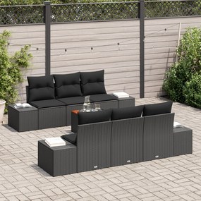 Conjunto de Sofás de Jardim com 7 Peças e Almofadas Preto Rattan Polié