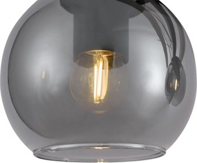 Candeeiro suspenso inteligente preto com madeira e vidro fumado 4 luzes incluindo WiFi A60 - Aleks