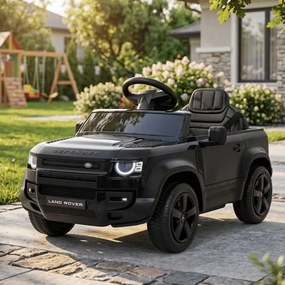 Carro elétrico para Crianças 12V 4x4 Land Rover Defender Rodas de espuma EVA, Assento Couro ecológico, Controlo remoto Preto