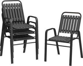 Outsunny Conjunto 4 Cadeiras de Jardim Cadeiras de Exterior Empilháveis 56x66x91 cm Preto | Aosom Portugal