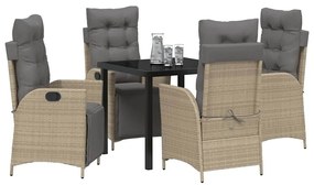 Conjunto de Jantar de Jardim de 5 Peças com Rattan de Polietileno Bege