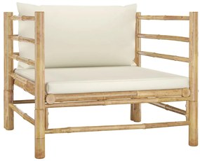 6 pcs conj. lounge p/ jardim em bambu c/ almofadões branco nata