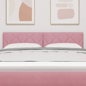 Cabeceira em veludo rosa com detalhes de diamante, 160 cm
