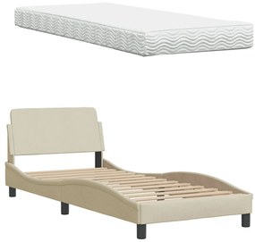 Cama com colchão 90x190 cm tecido cor creme