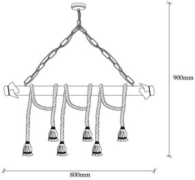 Chandelier Erebos – Preto e Madeira – 80 x 8 cm