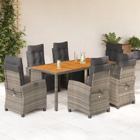 vidaXL 7 pcs conjunto de jantar p/ jardim c/ almofadões vime PE cinza