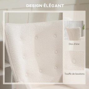 Poltrona de sala em tecido bouclé, poltrona estofada e acolchoada com pés de madeira, 71 x 74 x 96 cm, bege