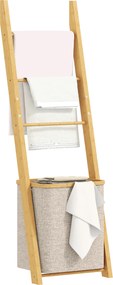 Estante para Casa de Banho de Bambu com 3 Barras e Cesto para Roupa Suja Removível de 48 L 43x35x133 cm Creme e Madeira