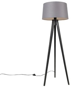 Tripé preto com abajur de linho cinzento escuro 45 cm - Tripod Classic Clássico / Antigo