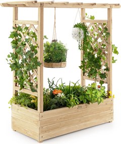 Floreira elevada com treliça para plantas em arco Furos de drenagem 100 x 44 x 113,5 cm Natural