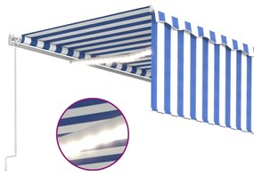 Toldo retrátil manual com estore/LED 5x3 m azul e branco