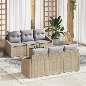 Conjunto de Sofá de Jardim de 7 Peças com Almofadas Bege Rattan Acácia