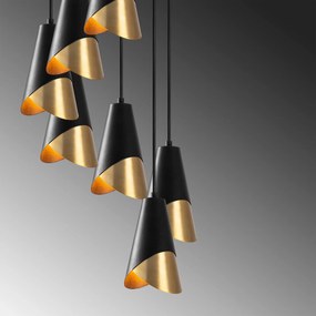 Candeeiro Chandelier Pacman – Preto e Dourado – 48 x 48 cm