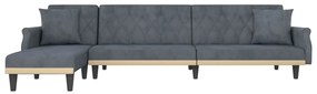 Sofá-cama em forma de L 271x140x70 cm veludo cinzento-escuro