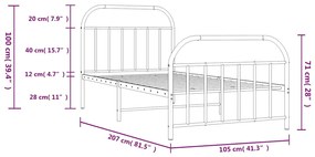 Estrutura de cama com cabeceira e pés 100x200 cm metal preto