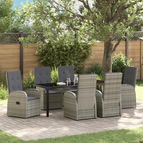 vidaXL Conjunto de Jantar de Jardim de 7 Peças com Almofadas em Rattan Poly Cinza