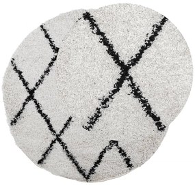 Tapete shaggy de pelo alto PAMPLONA Ø 100 cm creme e preto