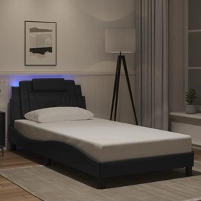 Estrutura de cama c/ luzes LED 100x200cm couro artificial preto