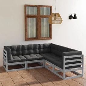 vidaXL 5 pcs conjunto lounge de jardim c/ almofadões pinho maciço