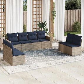 vidaXL 8 pcs conjunto sofás p/ jardim c/ almofadões vime PE cinzento