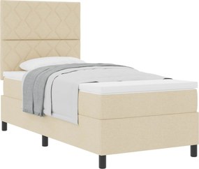 vidaXL Cama Box com colchão com cabeceira Creme 100 x 200 cm tecido