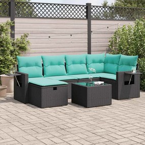 vidaXL 7 pcs conjunto de sofás p/ jardim c/ almofadões vime PE preto