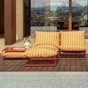 Conjunto De Jardim Amaro Com Sofá Modular De 2 Peças, Mesa Lateral E Pufe Conversível Amarelo Mel - Vermelho Argila - Sklum