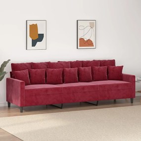 vidaXL Sofá de 3 lugares veludo 210 cm vermelho tinto