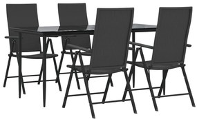 5 pcs conjunto de jantar p/ jardim vime PE preto