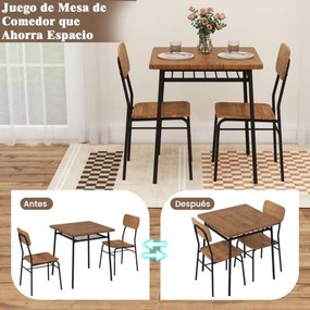 Conjunto de mesa e 2 cadeiras de jantar em madeira e metal  preto e Castanho