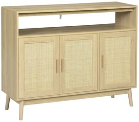 HOMCOM Aparador Sala de Estar de Estilo Cannage com 3 Portas de Vime Prateleiras Ajustáveis e Pés de Madeira 120x40x97 cm Madeira | Aosom Portugal