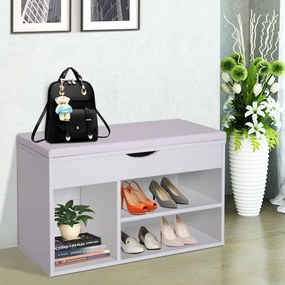 HOMCOM Banco Zapatero de Entrada para Armazenamento com Gaveta e Prateleira e 1 Almofada de Madeira Muito Moderna 80x30x47cm