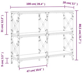 Mesa consola 100x28x80,5 cm derivados madeira carvalho castanho