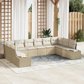 Conjunto de Sofás de Jardim de 10 Peças com Almofadas Bege de Rattan P